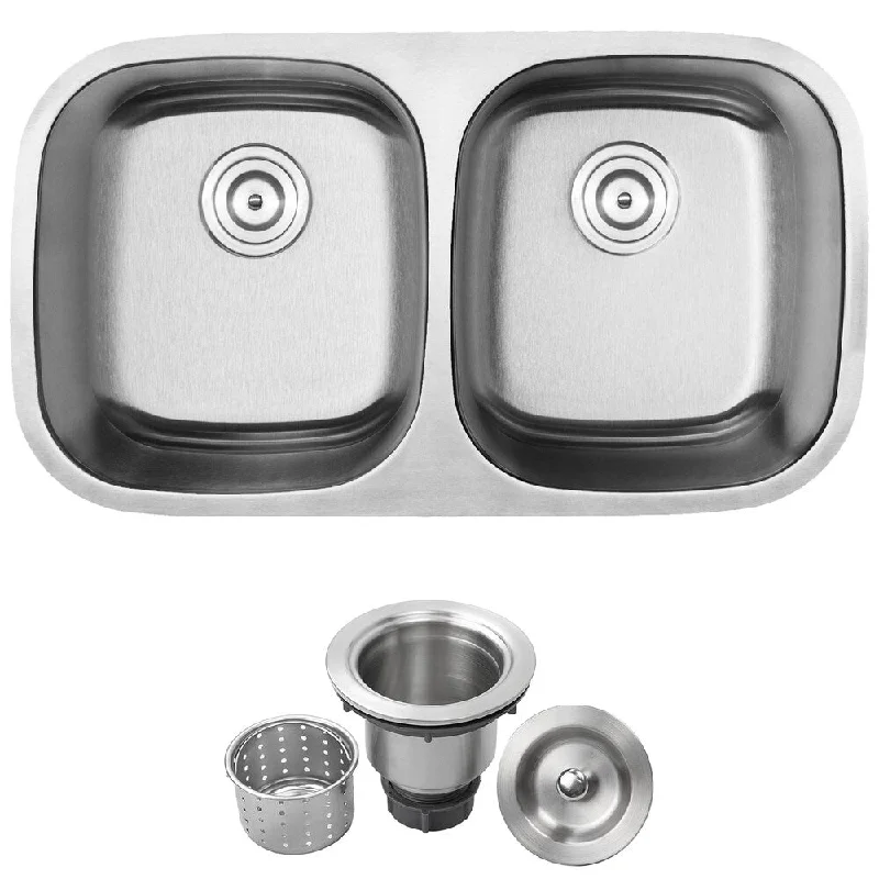 32-1/2" Phoenix L-2 Stainless Steel 18 Gauge Undermount Double Bowl Kitchen Sink