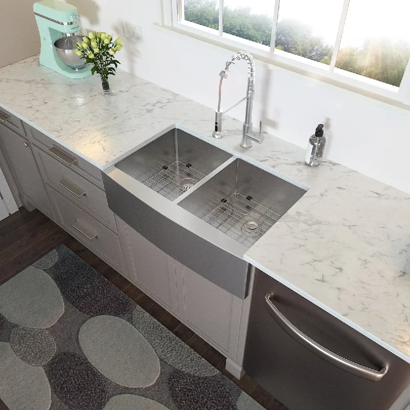 36-Inch Stainless Steel Farm-house Sink 60/40 Double Bowl