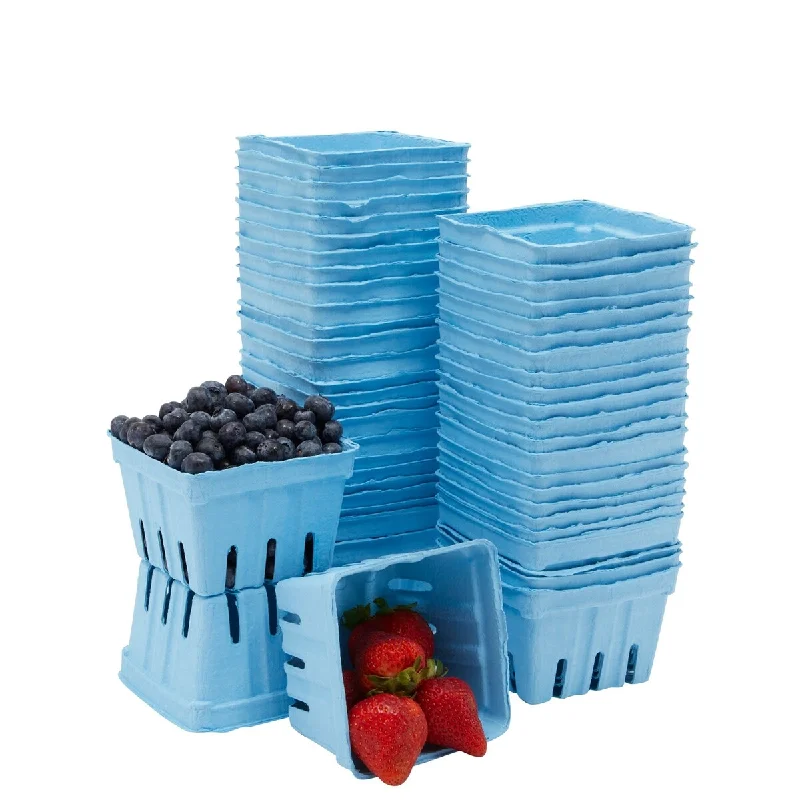 50x Pulp Fiber Berry Baskets Bowl, Pint Fruit Containers 4.3 x 4.3 x 2.8 in Blue