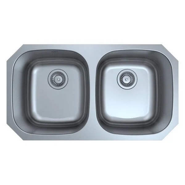 Ancona Capri Undermount Stainless Steel 32 in. Double Bowl Kitchen Sink, Grid, Strainers