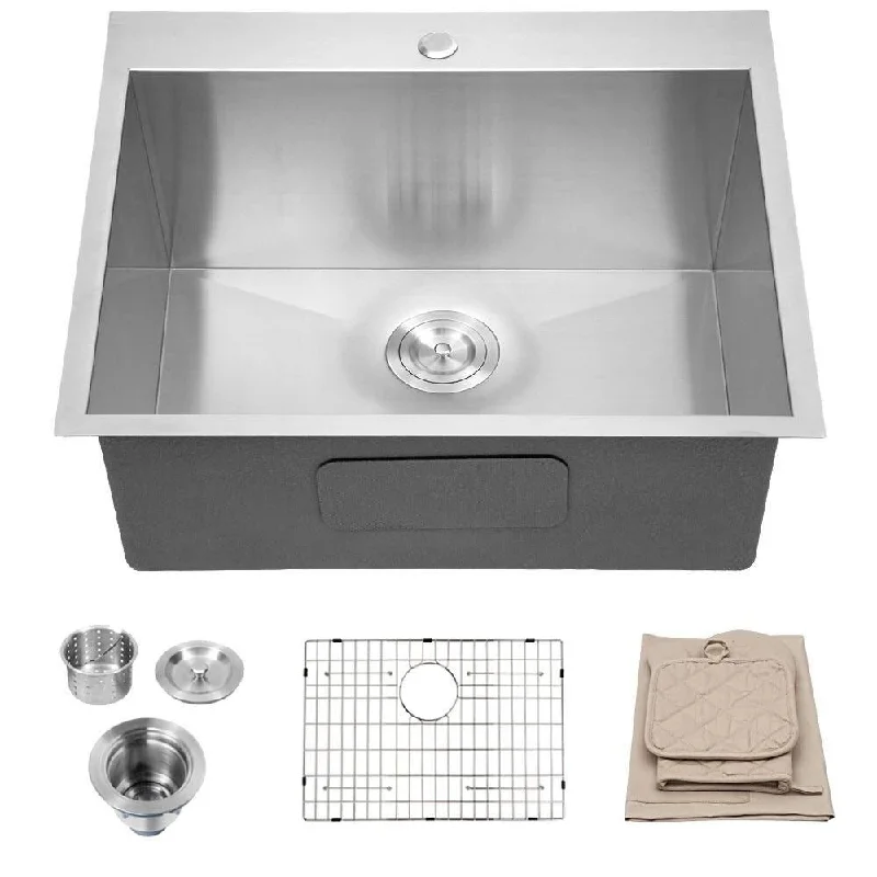 Aurora Decor 25 inch Single Bowl Stainless Steel Kitchen Drop-in Sink - 25 x 22