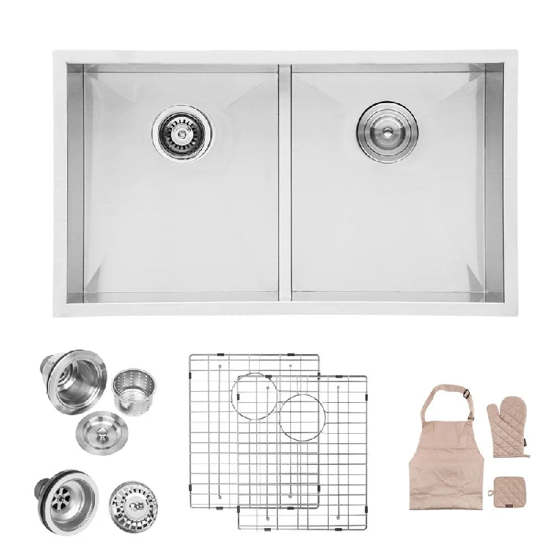 Aurora Decor 28 inch Double Bowl 50/50 Stainless Steel Kitchen Undermount Sink - 28 x 19