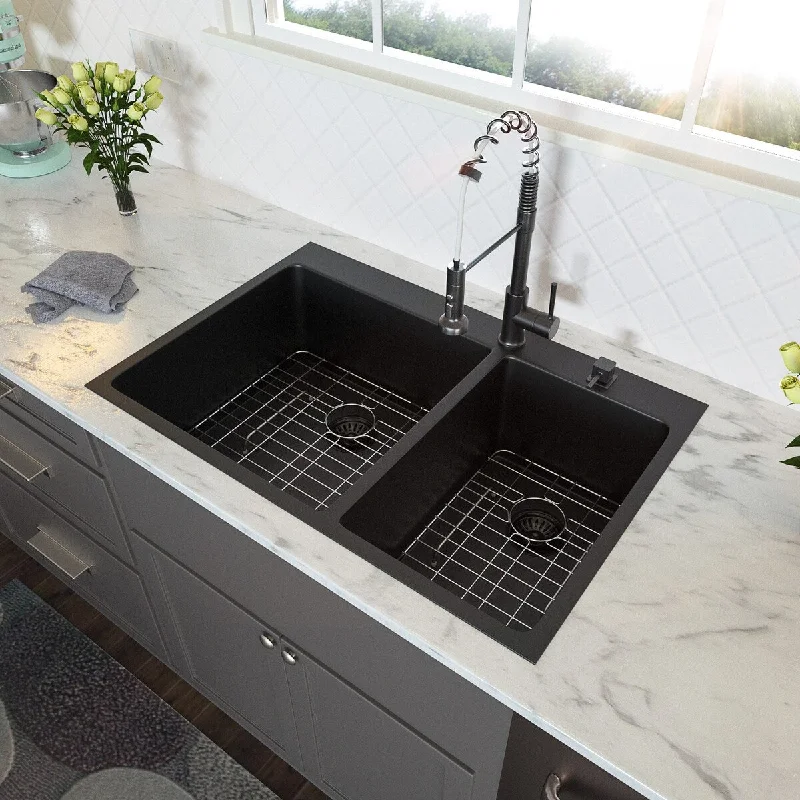 Aurora Decor 33 inch Double Bowl 60/40 Stainless Steel Kitchen Drop-in Sink - 33 x 22