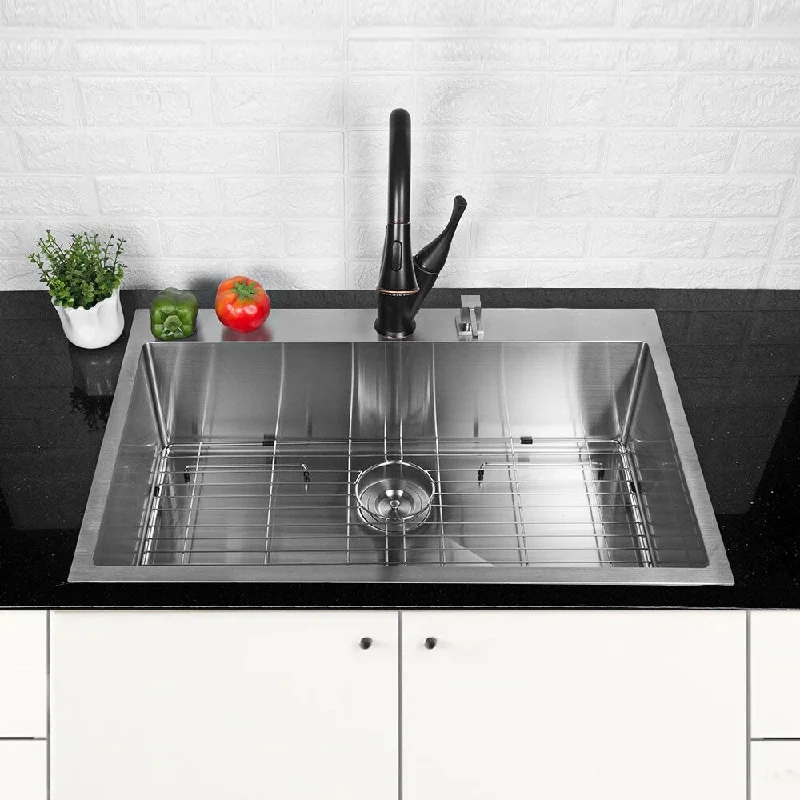 Aurora Decor 33 inch Single Bowl Stainless Steel Kitchen Drop-in Sink - 33 x 22