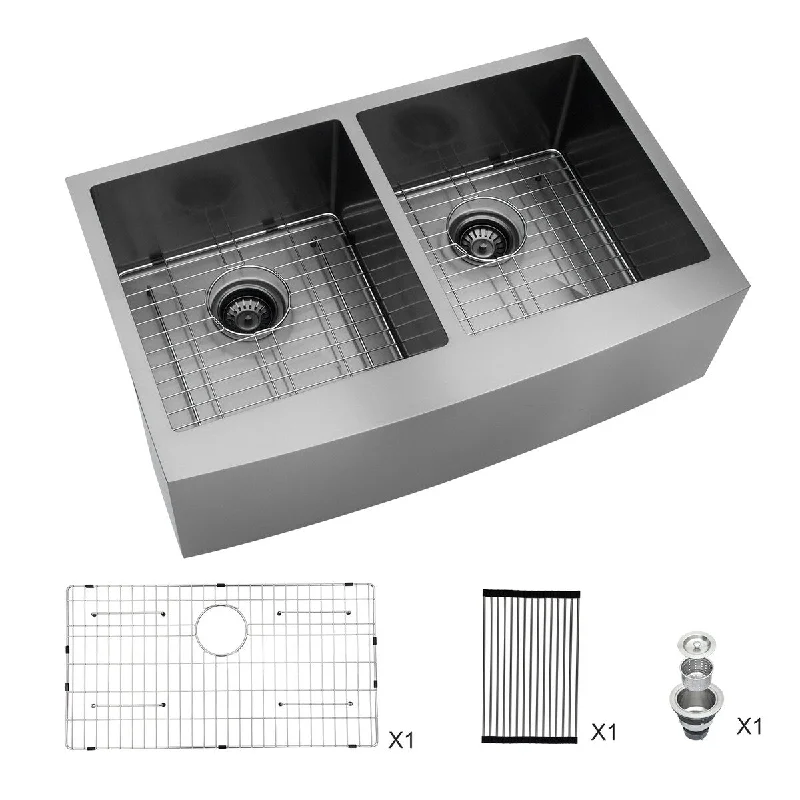 Charlie 16-Gauge Rectangular Farmhouse Double Bowl Kitchen Sink