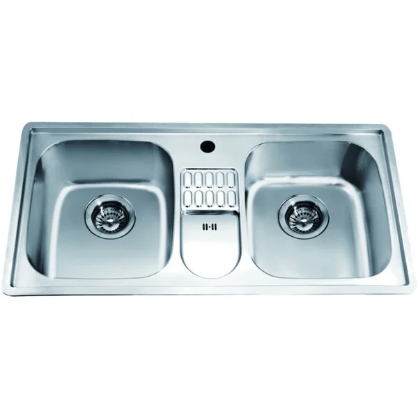 Dawn Top Mount Equal Double Bowl Sink with Integral Drain Board and 1 Hole