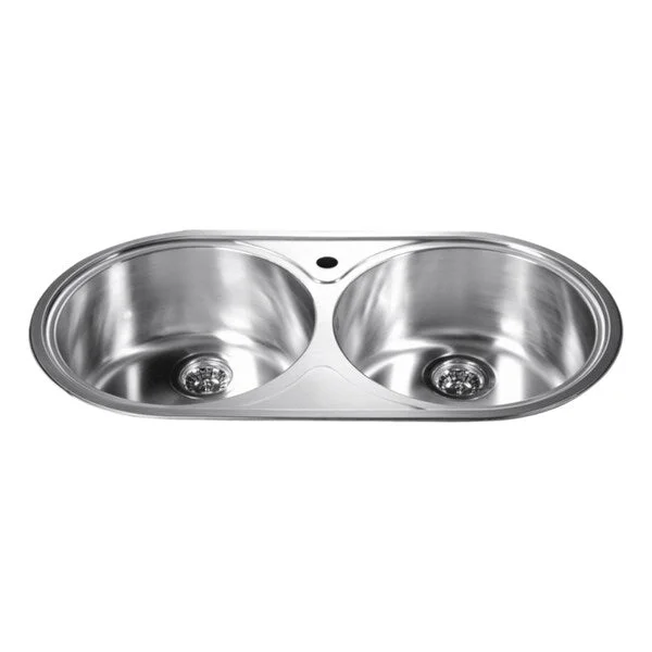 Dawn Top Mount Round Equal Double Bowl Sink with 1 Hole