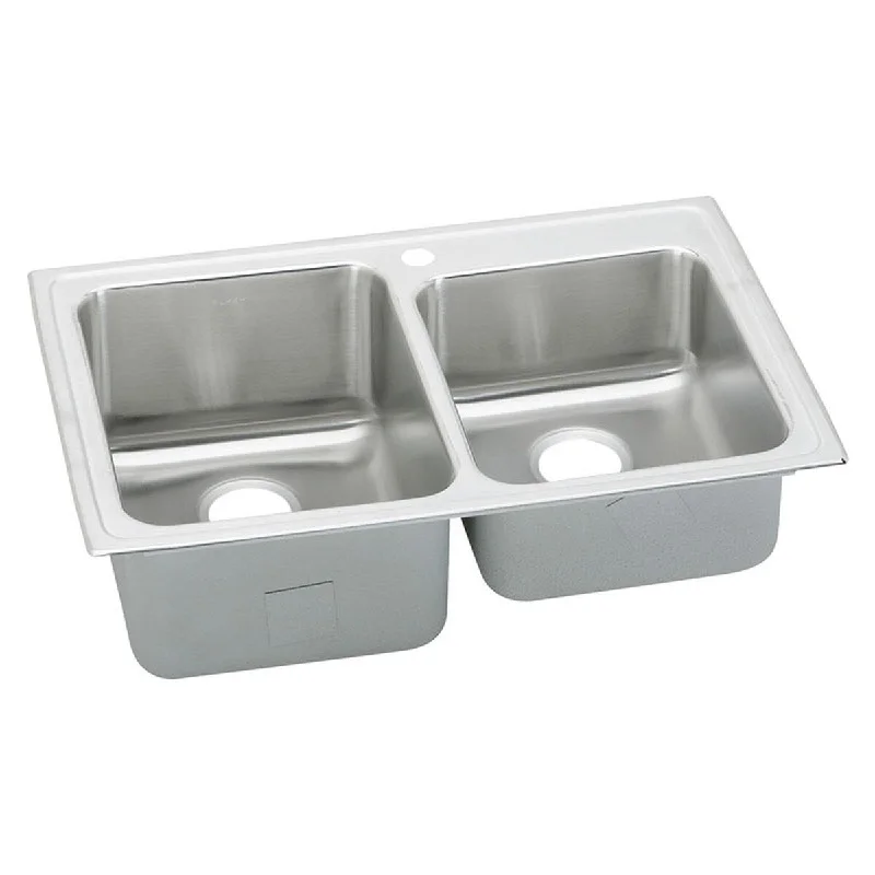 Elkay Lustertone Classic 33-In 18 Gauge Stainless Steel Double-Bowl Drop-In Sink - Single hole