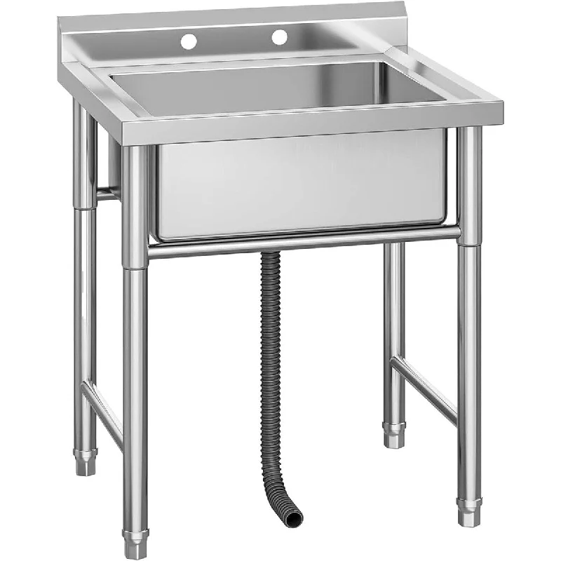 Free Standing Sink, Single Bowl with Drainboard, 37 x 25 IN