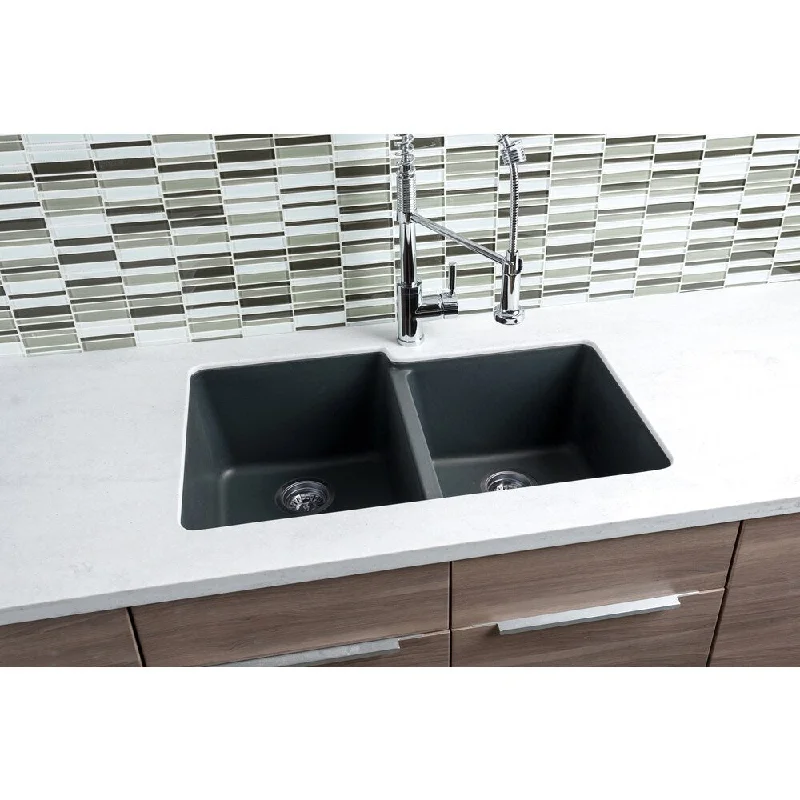 Hahn Black Granite 60/40 Double-bowl Sink