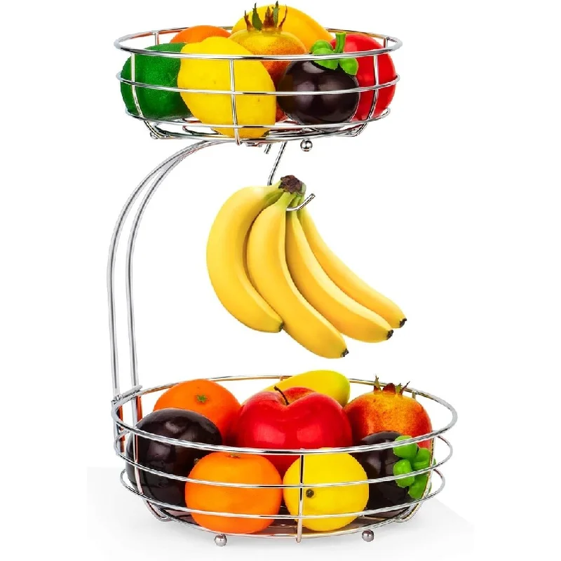 Iron 2-Tier Countertop Fruit Vegetables Basket Bowl Storage