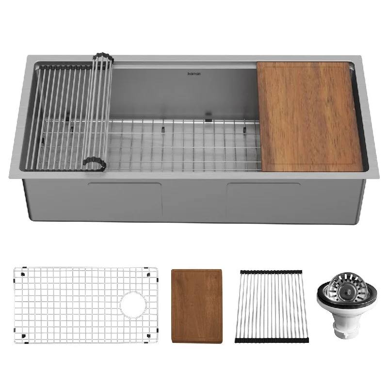 Karran Elite WS-39-PK1 Undermount 39" Single Bowl Stainless Steel Workstation Kitchen Sink