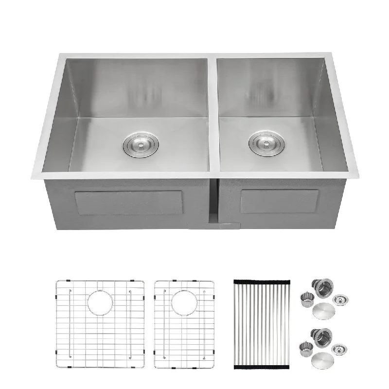 Kichae Undermount Double Bowl Sink 32 Inch Stainless Steel Kitchen Sink