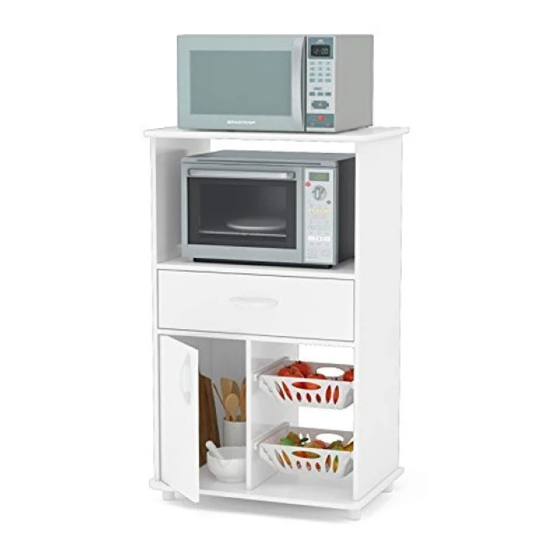 Kitchen Storage Cabinet Fruit Bowl, 1 Drawer & Microwave Stand, White Finish