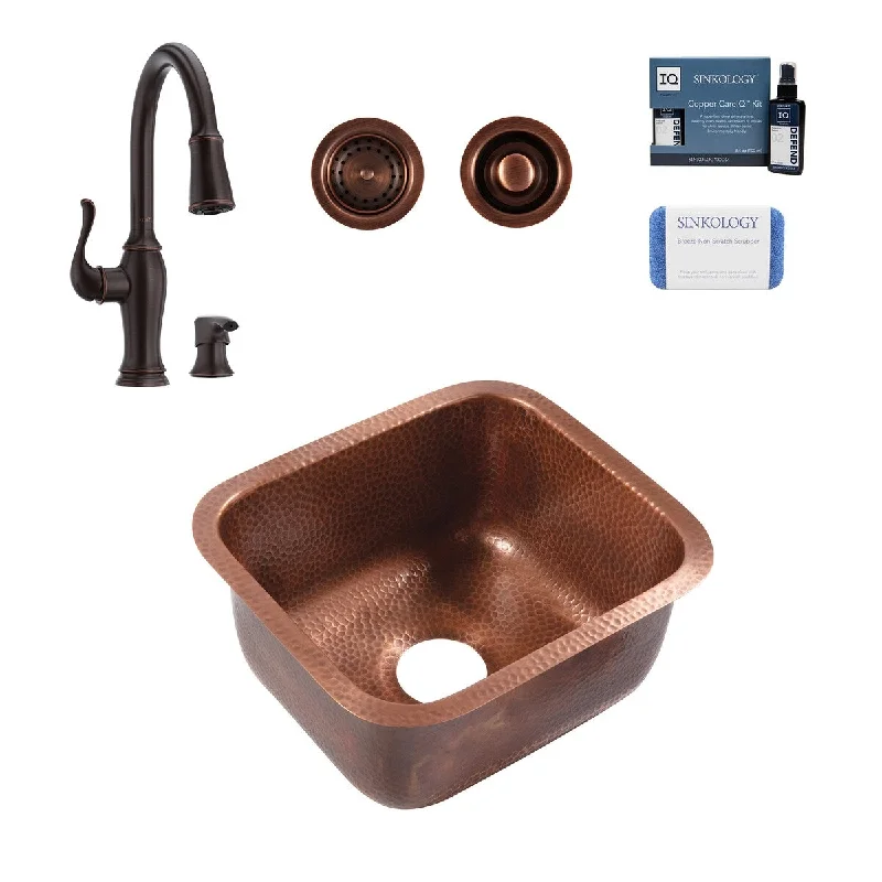 Orwell Copper 17" Undermount Single Bowl Bar Prep Sink with Maren Bronze Faucet Kit