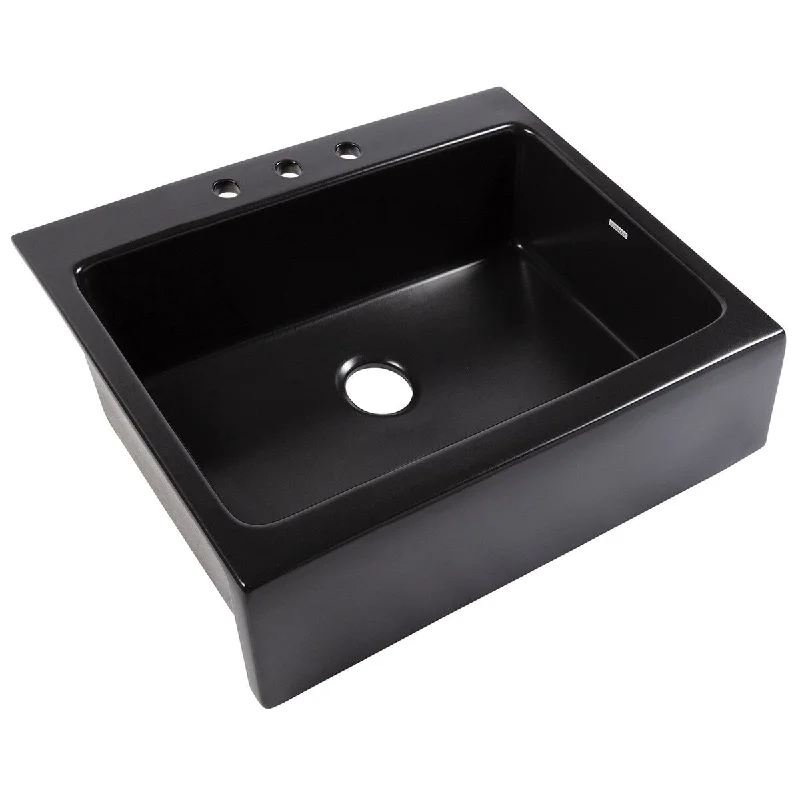 Parker Matte Black Fireclay 26" Single Bowl Drop-In Farmhouse Kitchen Sink