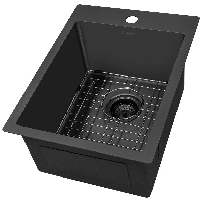 Ruvati 15 inch Gunmetal Black Stainless Steel Drop-in Topmount Bar Prep Sink Single Bowl - RVH8115BL