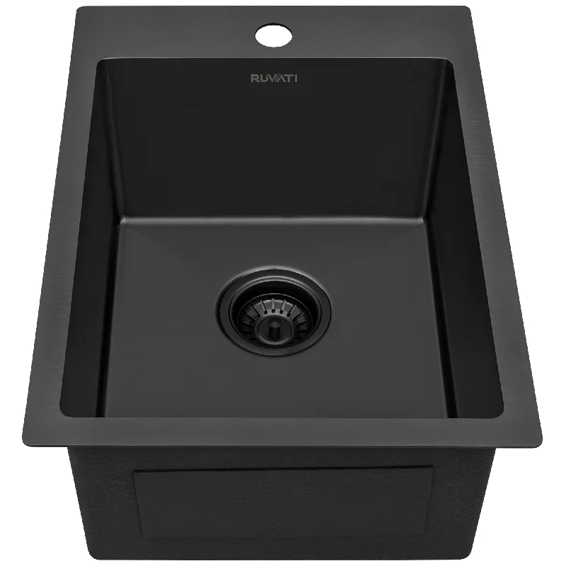 Ruvati 15 x 20 inch Gunmetal Black Stainless Steel Drop-in Bar Prep Sink Single Bowl - RVH8110BL