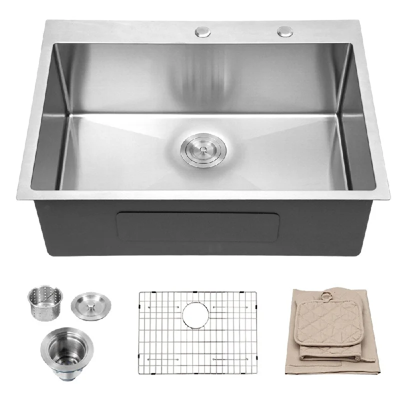 StarX Decor 28 inch Single Bowl Stainless Steel Kitchen Drop-in Sink - 28 x 21