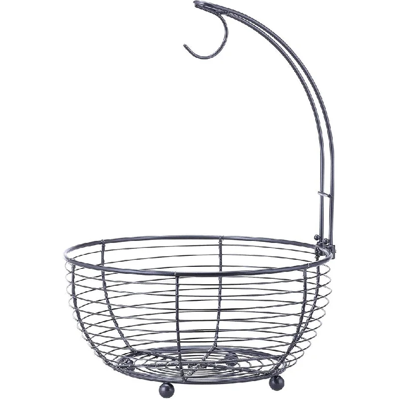 Tabletop Wire Fruit Basket Bowl Stand with Banana Hanger