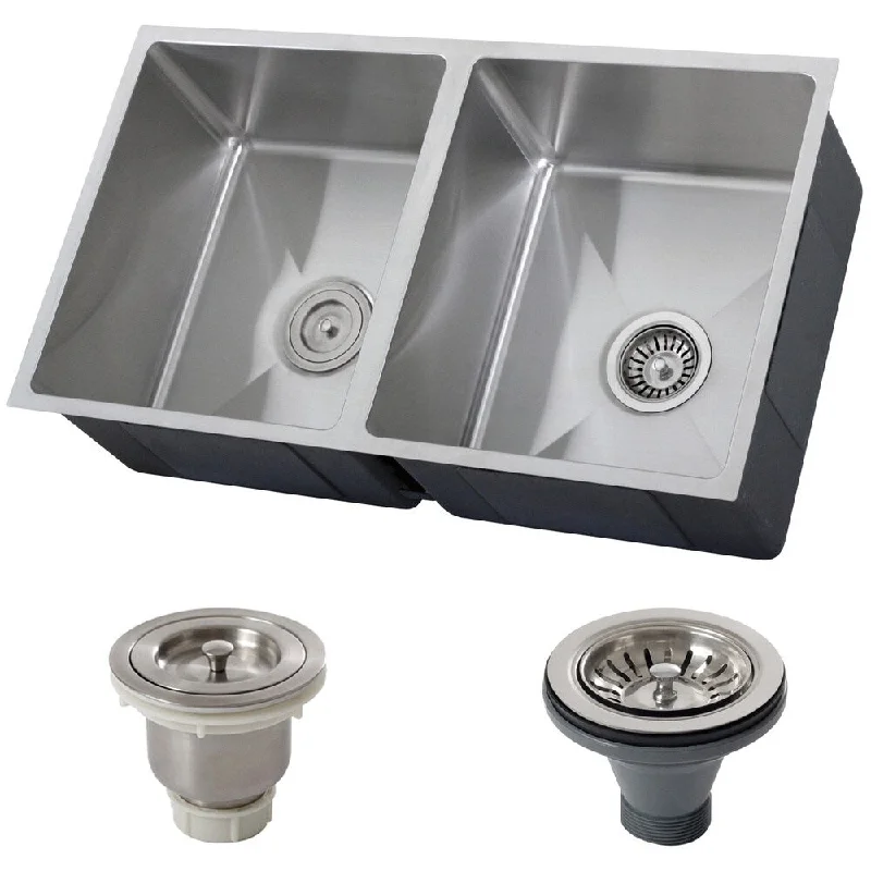 Ticor 32-inch 16-gauge Stainless Steel Double Bowl Tight Radius Undermount Square Kitchen Sink