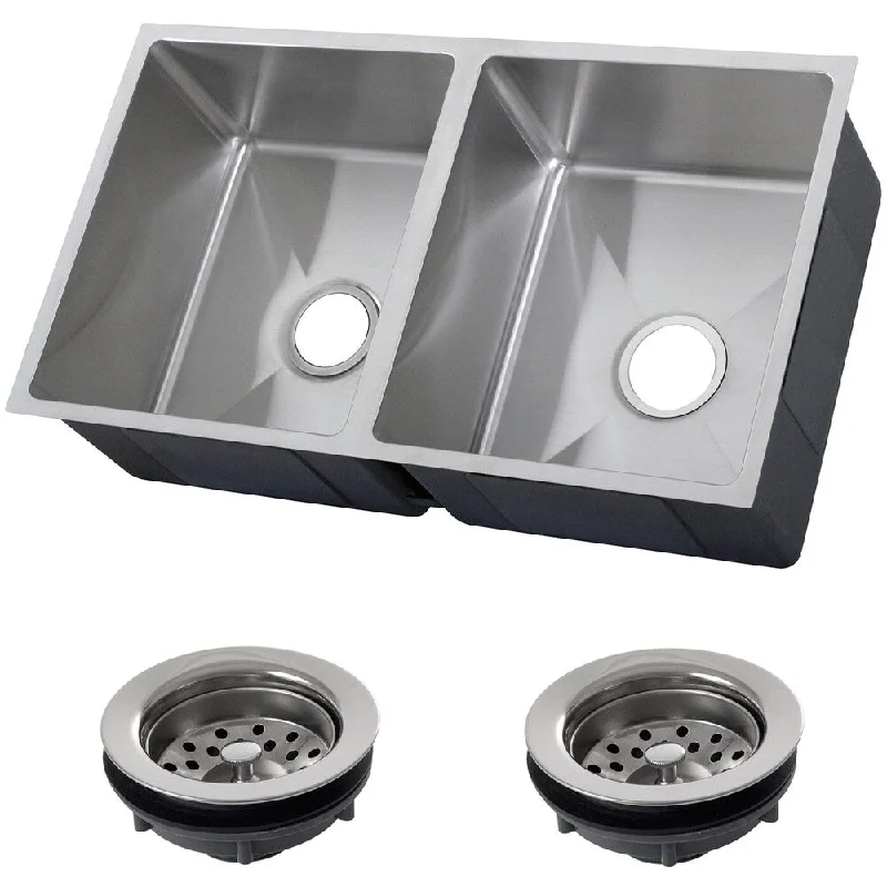 Ticor 32-inch 16-gauge Stainless Steel Double Bowl Tight Radius Undermount Square Kitchen Sink