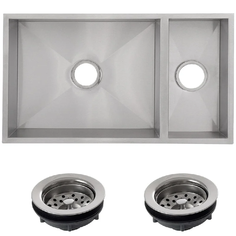 Ticor 32-inch 16-gauge Stainless Steel Double Bowl Undermount Square Kitchen Sink