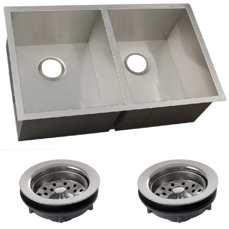 Ticor 32-inch 16-gauge Stainless Steel Double Bowl Undermount Square Kitchen Sink