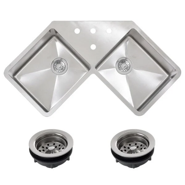 Ticor TR1400BG-REG 45-inch 16-gauge Stainless Steel Undermount Double Bowl Corner Butterfly Kitchen Sink