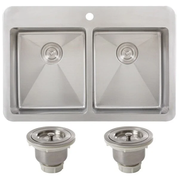 Ticor TR1700BG-BASK 33 Inch 16 Gauge Double Bowl Stainless Steel Overmount Drop-in Kitchen Sink