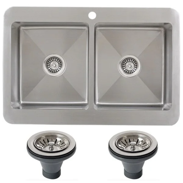 Ticor TR1800BG-DEL 33 Inch 16 Gauge Double Bowl Stainless Steel Overmount Drop-in Kitchen Sink