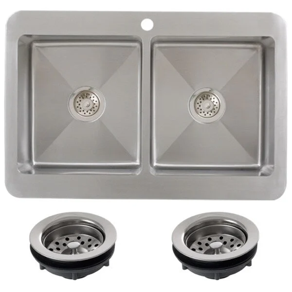 Ticor TR1800BG-TREG 33 Inch 16 Gauge Double Bowl Stainless Steel Overmount Drop-in Kitchen Sink