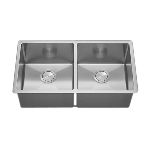 VL 33-inch Tight Radius Square 18-gauge Stainless Steel Double Bowl Undermount Kitchen Sink