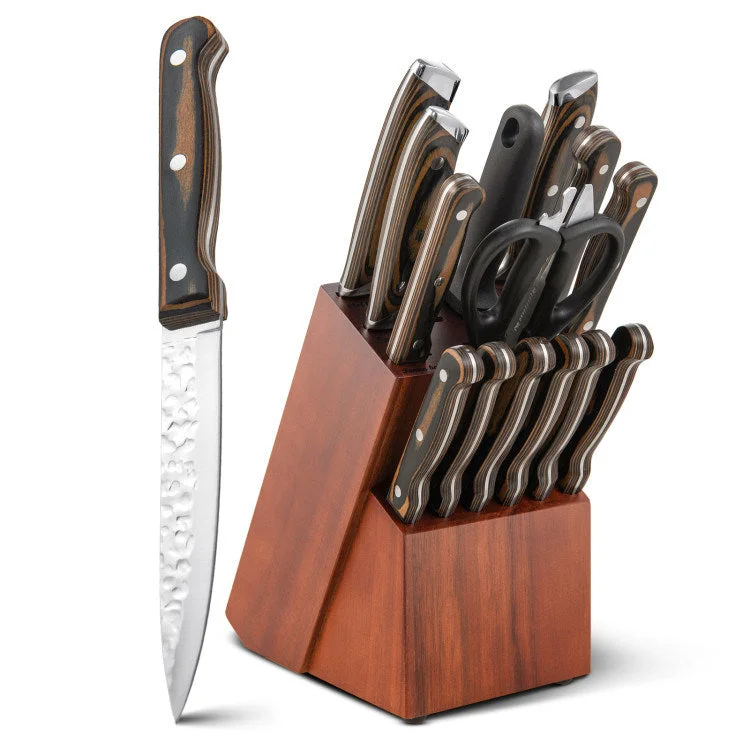 15-Piece Stainless Steel Knife Block Set with Ergonomic Handle