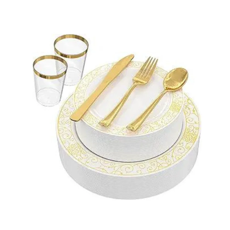 150-Pc Gold Plastic Dinnerware Set