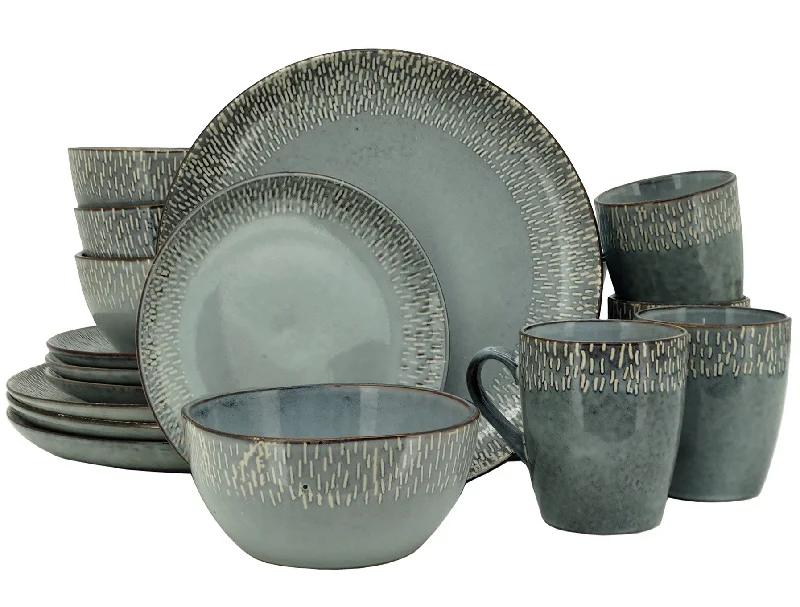 12181216, 16 PC Gibson Home Meritage Stoneware Dinnerware Set Grey