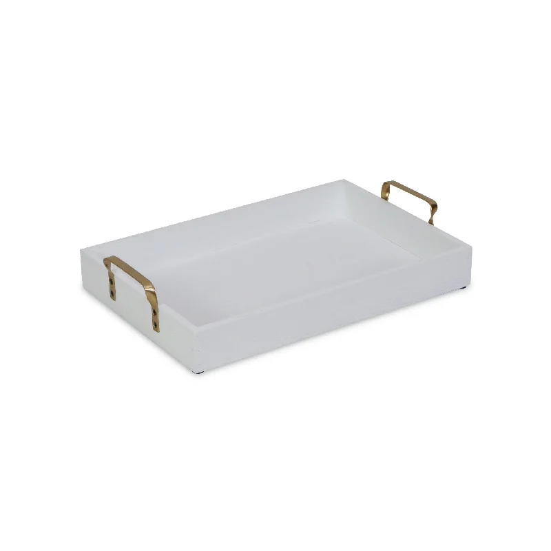 16" White Wood Handcrafted Serving Tray With Gold Handles