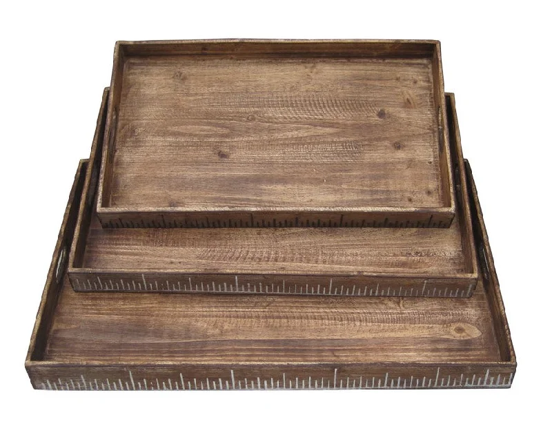 19" X 12" Brown Wood  Tray Set