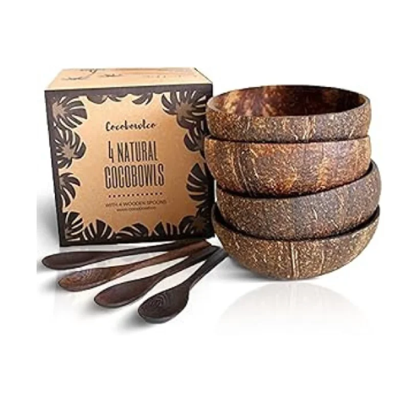 4-Piece Cocobowlco Coconut Bowl & Wooden Spoons Bowl Set