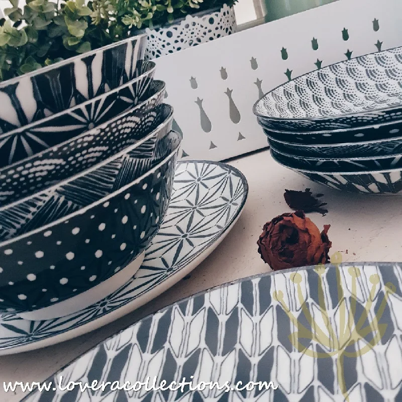 *30% CLEARANCE SALE* Awasaka Black & White Modern Assorted Prints Dinnerware Sets