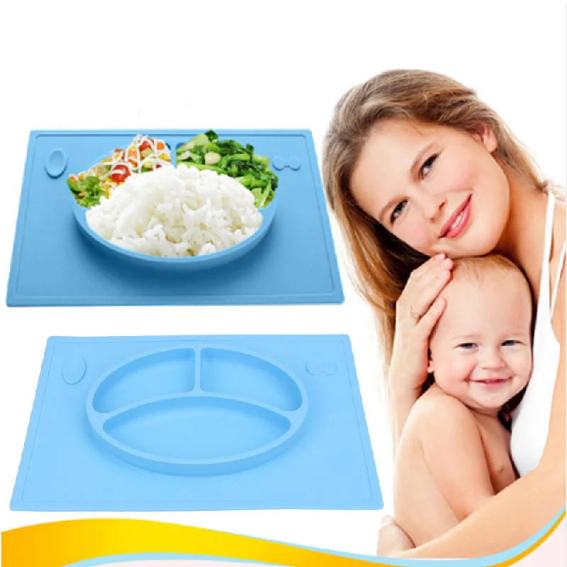 Baby Kids Children Tableware Meal Dinner Plates Dinnerware Integrated Sub-grid Silicone Food Dishes Plate Non-slip Placemat