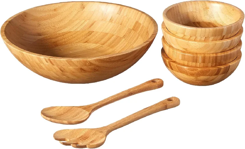 Bamboo Wood Salad Bowl, Large, 7-Piece Set