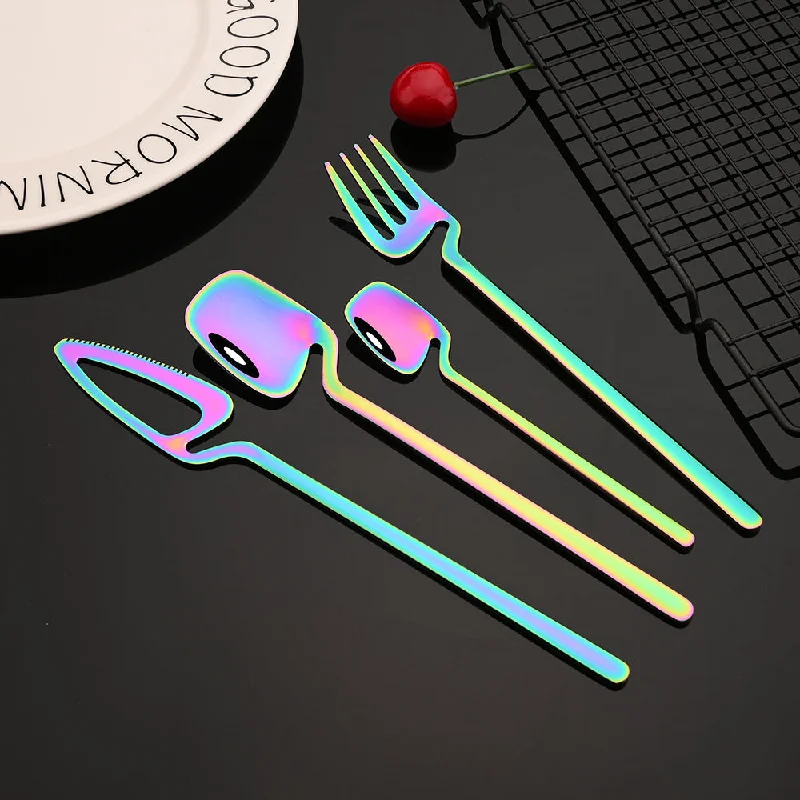 Colorful Flatware Cutlery Set Knife Fork Tea Spoon Dinner Tableware