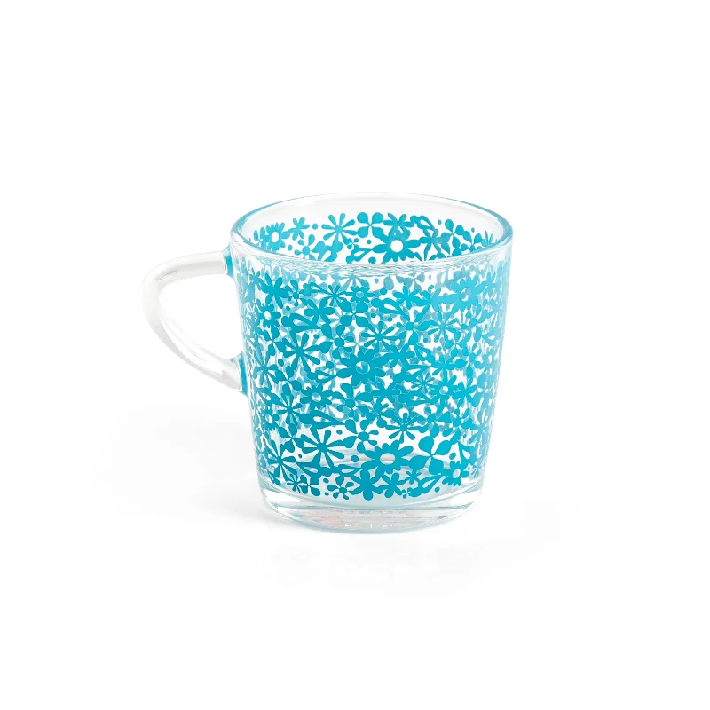 Glass Mug with Blue Flower Graphic