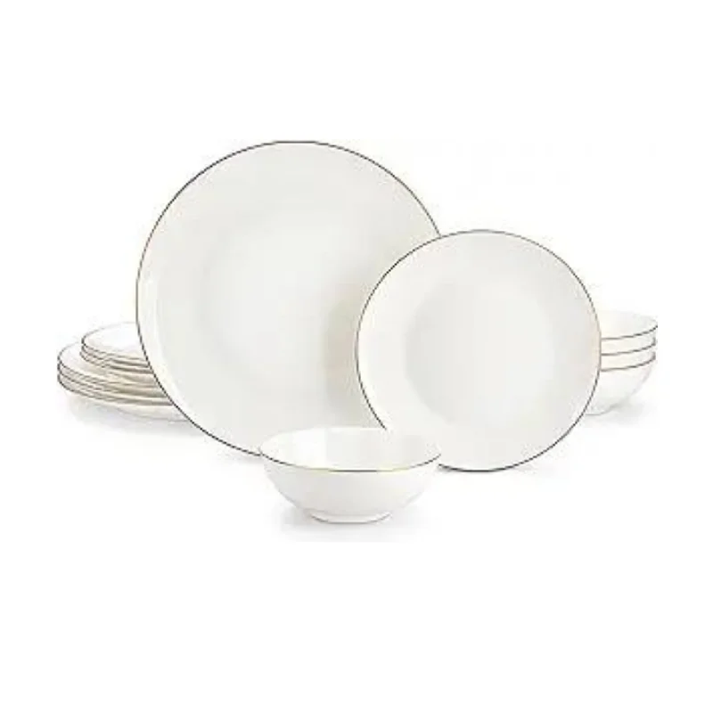 Malacasa Bone China Dinnerware Set with Gold Rim, 12 Piece Set, Service for 4