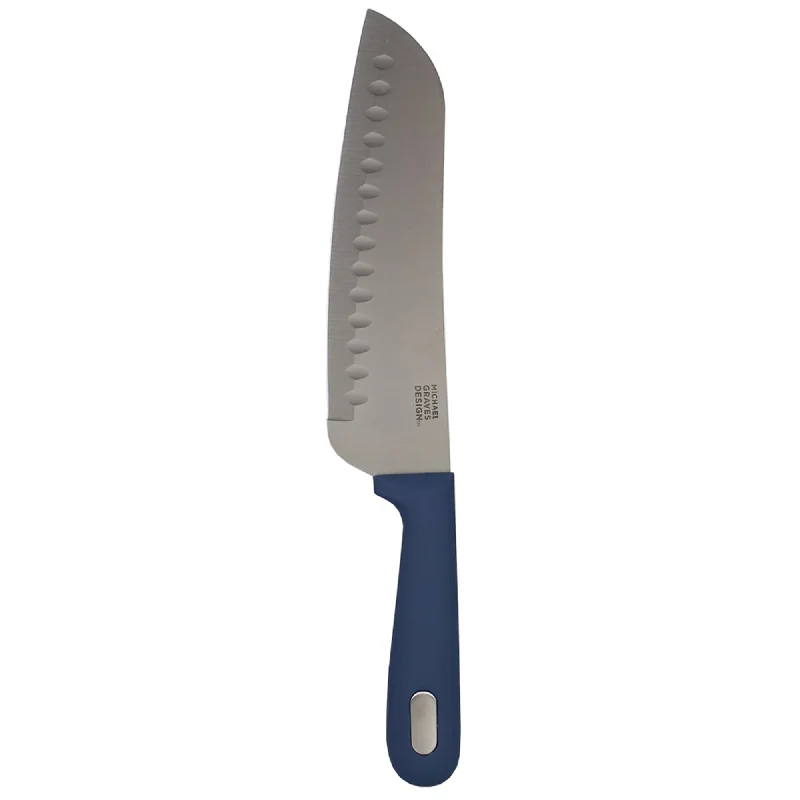 Michael Graves Design Comfortable Grip 7 Inch Stainless Steel Santoku Knife, Indigo