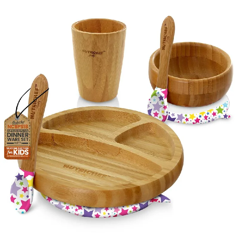 Stars Bamboo Dinnerware Set With Silicone Suction For Kids