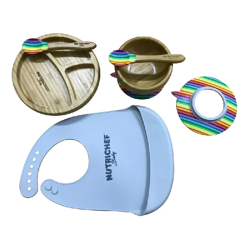 Rainbow Dinnerware Set With Bibs For Kids