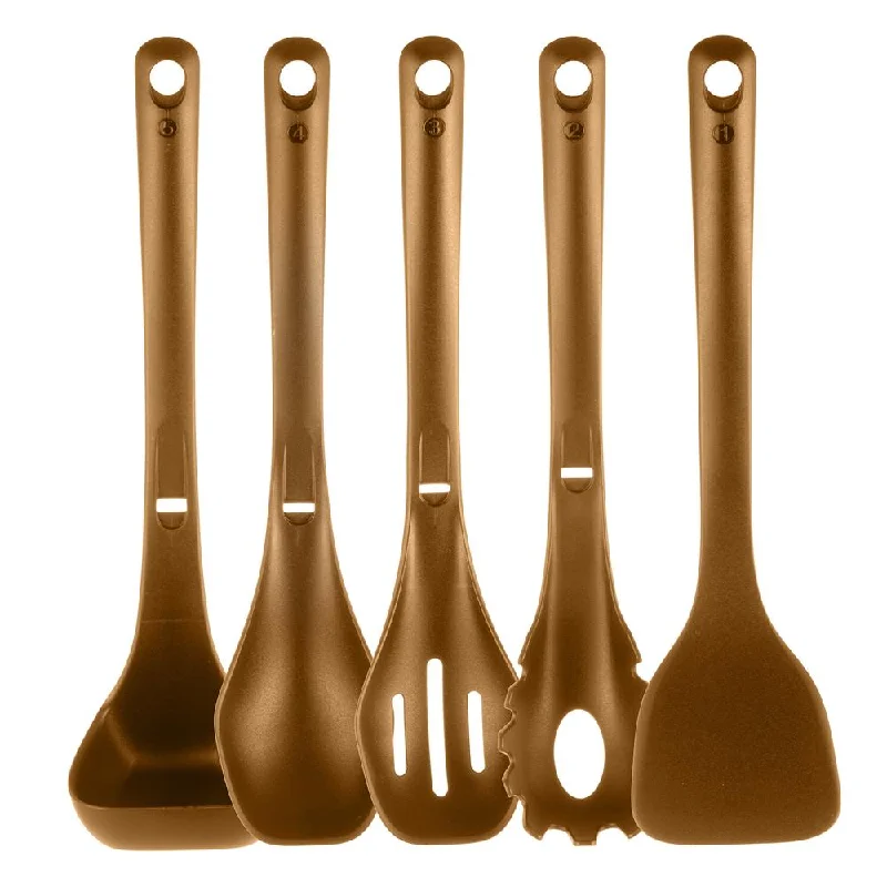 Kitchen Cooking Utensils Set - Includes Solid Spatula, Pasta Fork, Solid Spoon, Slotted Spoon & Tool Seat, Works With Model: Nccwstkbr (Brown)