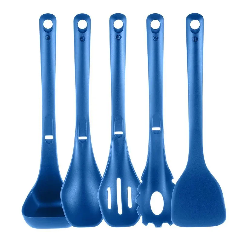 Kitchen Cooking Utensils Set - Includes Solid Spatula, Pasta Fork, Solid Spoon, Slotted Spoon & Tool Seat, Works With Model: Nccwstkbul (Blue)